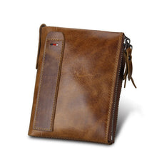 Load image into Gallery viewer, Leather Men Wallet Small Zipper Pocket